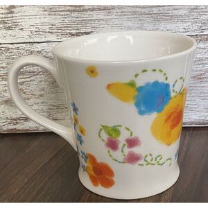 2006 Starbucks Floral Watercolors Flowers Blue Yellow Orange Coffee Mug Cup